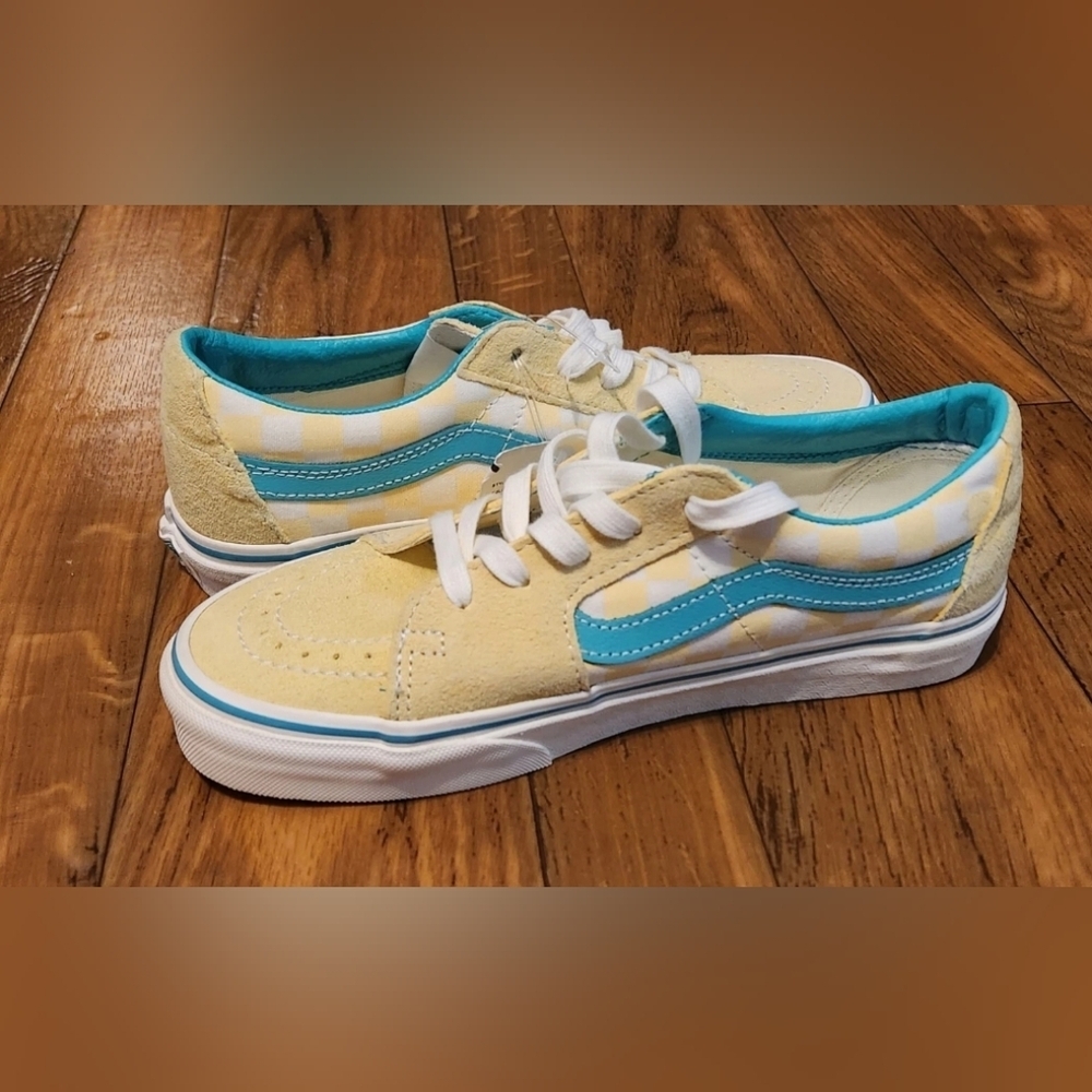 VANS SK8 Low Checkerboard Banana Cream Teal Shoes M Size 6 W Size 7.5Brand New - Picture 5 of 7